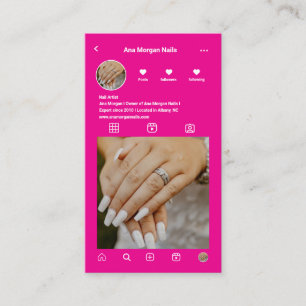 Tarjeta De Visita Artista de uñas rosa caliente Instagram Rejilla fo