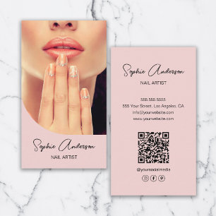 Tarjeta De Visita Artista de Uñas Rosa Moderno