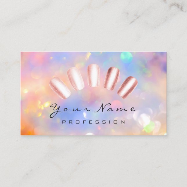 Tarjeta De Visita Artista de uñas Rosa Rosa Manicura Pedicure HOLOGR (Anverso)