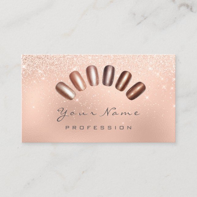 Tarjeta De Visita Artista de uñas Rosa rosa Oro Purpurina Bronce (Anverso)