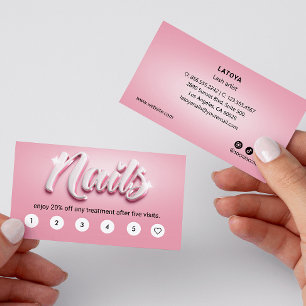 Tarjeta De Visita Artista de uñas rosadas y blancas 3D TEXTO 6 Punte
