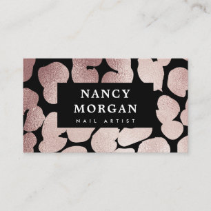 Tarjeta De Visita Artista de uñas Rose Gold Glitter Cheetah