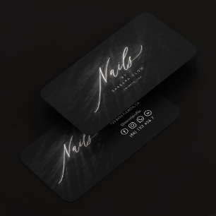 Tarjeta De Visita Artista de uñas Script Manicurista Black Silver El
