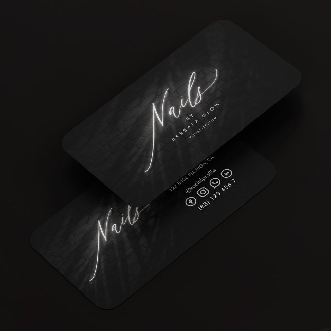 Tarjeta De Visita Artista de uñas Script Manicurista Black Silver El (Nail Artist Script Manicurist Black Silver Elegant Business Card
)