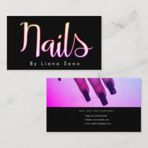 Tarjeta De Visita Artista de uñas Script y salón de fotos Pink
