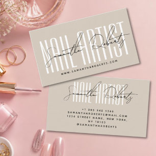 Tarjeta De Visita Artista de uñas tipografía moderna escritura beige
