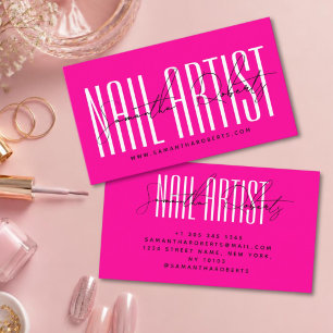 Tarjeta De Visita Artista de uñas tipografía moderna escritura neon
