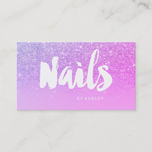 Tarjeta De Visita Artista de uñas tipografía moderna purpurina rosa (Anverso)