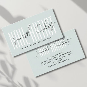Tarjeta De Visita Artista de uñas tipografía moderna script azul