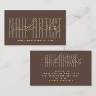 Tarjeta De Visita Artista de uñas tipografía moderna script marrón