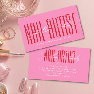 Tarjeta De Visita Artista de uñas tipografía moderna script rosa