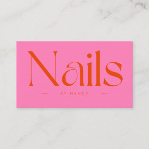 Tarjeta De Visita Artista de uñas Tipografía Rosa Caliente Rojo
