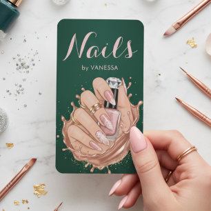 Tarjeta De Visita Artista de Uñas Verde Oscuro Rosa Rubor Manicurist