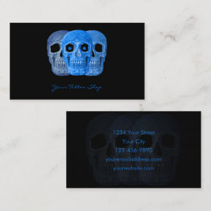 Tarjeta De Visita Artista del tatuaje Cráneo negro gótico azul