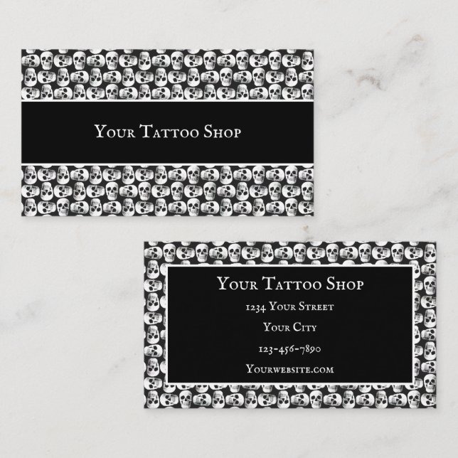 Tarjeta De Visita Artista del tatuaje del cráneo gótico Patrón blanc (Anverso / Reverso)
