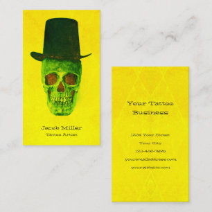 Tarjeta De Visita Artista del tatuaje del cráneo Neon Vintage amaril