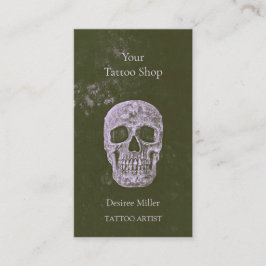 Tarjeta De Visita Artista del tatuaje del cráneo Olive Green Gothic