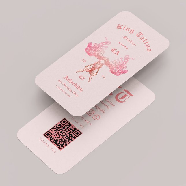 Tarjeta De Visita Artista del tatuaje táctico pastel rosa retro mode (Tattoo Artist Tattooist Pastel Pink Retro Modern Business Card
)