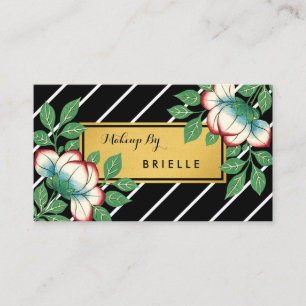 Tarjeta De Visita Artista Diagonal Stripes Floral Faux Gold Makeup