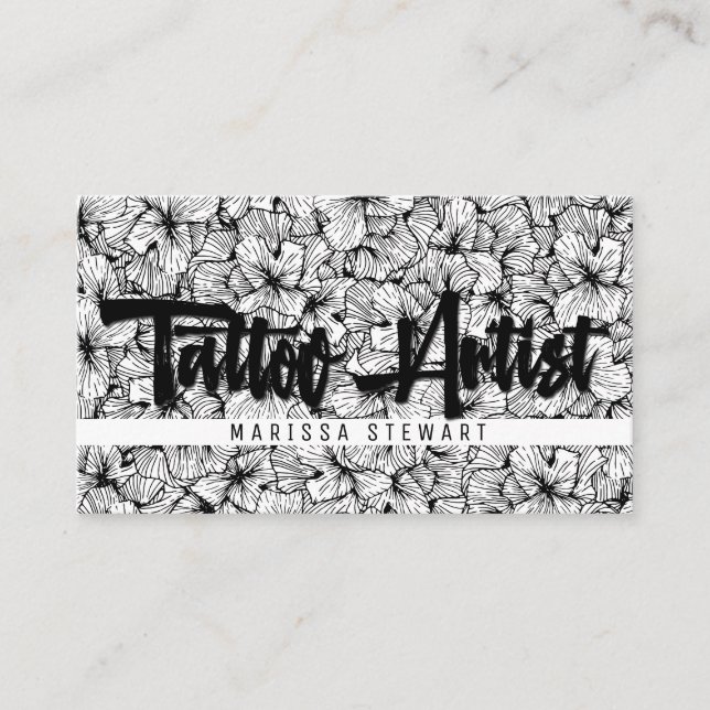 Tarjeta De Visita Artista dibujado moderno blanco negro del tatuaje (Anverso)