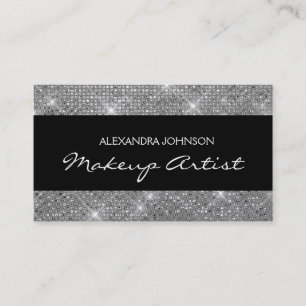Tarjeta De Visita Artista elegante de maquillaje negro y plateado