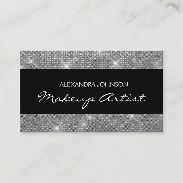 Tarjeta De Visita Artista elegante de maquillaje negro y plateado (Anverso)