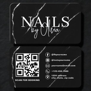 Tarjeta De Visita Artista Especialista en Uñas Código QR Negro