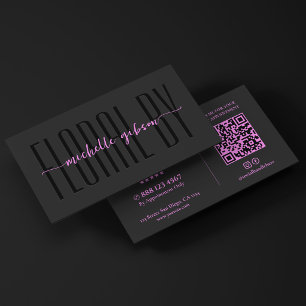 Tarjeta De Visita Artista Floral Estético Florista Negro Púrpura QR