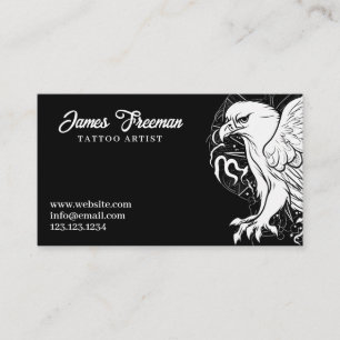 Tarjeta De Visita Artista gótico de tatuajes de águila blanca y negr