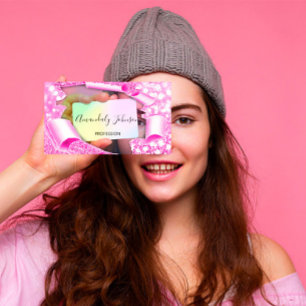 Tarjeta De Visita Artista holográfico de maquillaje rosa con efecto 