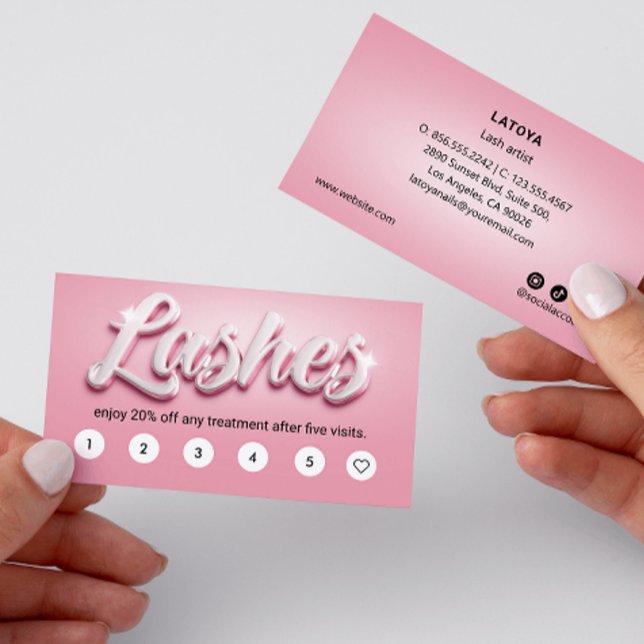 Tarjeta De Visita Artista Lash Rosado y Blanco TEXTO 3D 6 Puntuación (Subido por el creador)