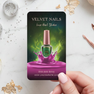 Tarjeta De Visita Artista Manicurista Chic Uñas Verde Oscuro Rosa Ru