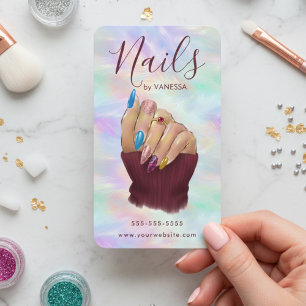 Tarjeta De Visita Artista Manicurista de Ópalo con Estilo Salón de U