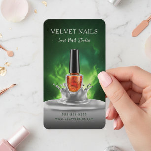 Tarjeta De Visita Artista Manicurista Moderna Uñas Verde Oscuro Nara