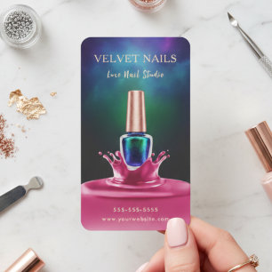 Tarjeta De Visita Artista Manicurista Uñas Verde y Azul Rosa Sonrosa