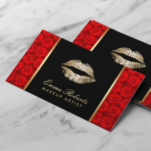 Tarjeta De Visita Artista maquillador Lips de Oro Elegantes Roses Ro