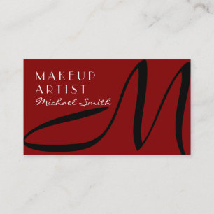 Tarjeta De Visita Artista maquillador monograma moderno rojo profund