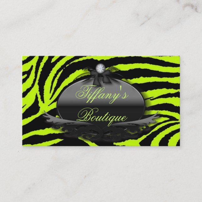 Tarjeta De Visita artista maquillador peluquero Lime Green Zebra pri (Anverso)