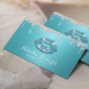 Tarjeta De Visita Artista maquillador Plata Perfora Tazas Turquesas 