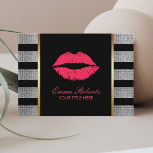 Tarjeta De Visita Artista maquillador Rojo Lips Plata Moderna