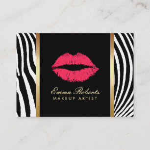 Tarjeta De Visita Artista maquillador Rojo Lips Zebra Modernas