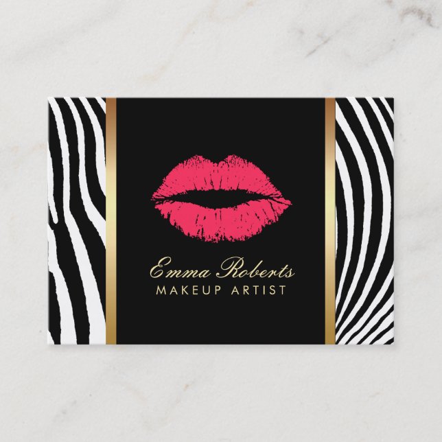 Tarjeta De Visita Artista maquillador Rojo Lips Zebra Modernas (Anverso)