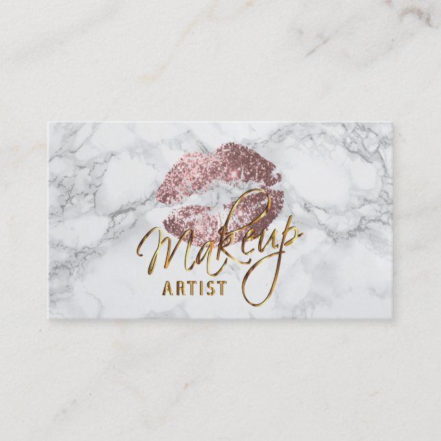 Tarjeta De Visita Artista maquillador Rosa polvoriento y mármol gris (Anverso)