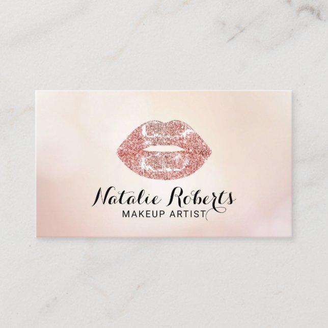 Tarjeta De Visita Artista maquillador Rosa Purpurina de oro recibe s (Anverso)