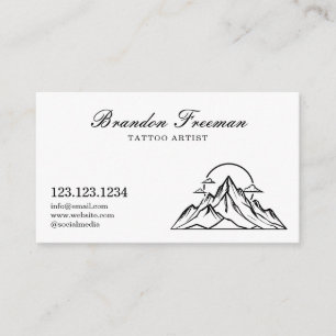 Tarjeta De Visita Artista Mínimo de Tatuajes de Montaña Blanca y Neg