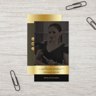 Tarjeta De Visita Artista moderno de maquillaje Black Gold Personali