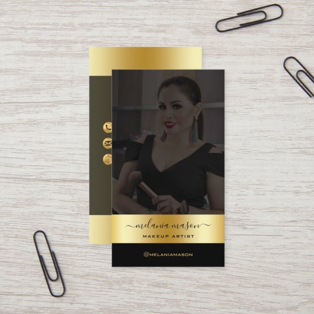 Tarjeta De Visita Artista moderno de maquillaje Black Gold Personali (Anverso/Reverso In Situ)