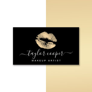 Tarjeta De Visita Artista moderno de maquillaje de labios dorados y 