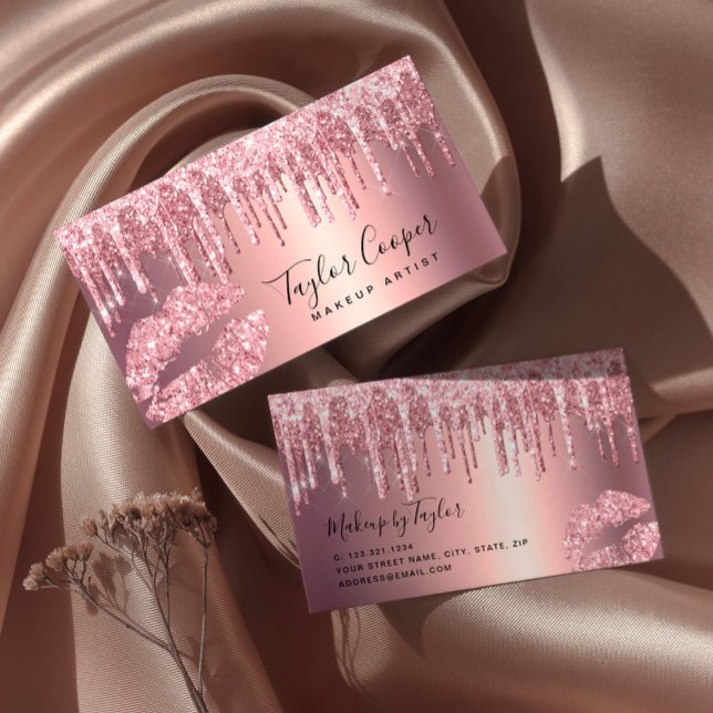 Tarjeta De Visita Artista moderno de maquillaje de labios rosa purpu (Subido por el creador)