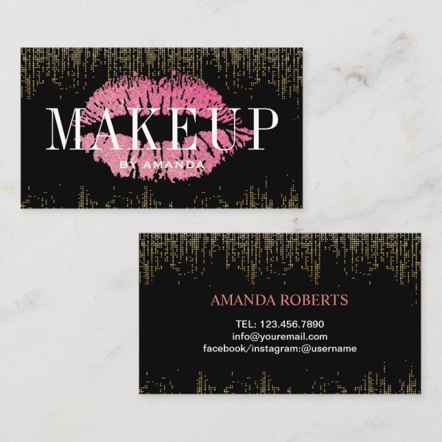 Tarjeta De Visita Artista moderno de maquillaje de labios rosados (Anverso / Reverso)